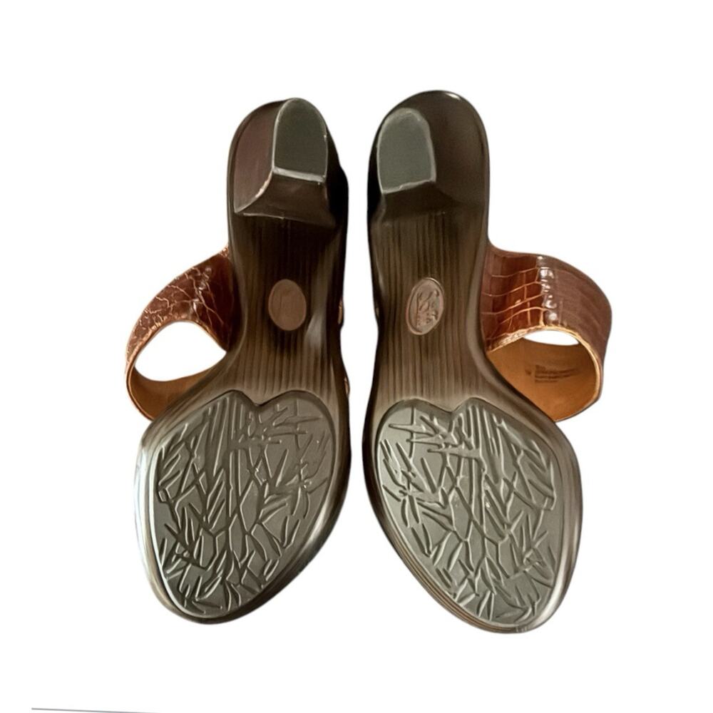 SOFFT Sandals Zane Brown Leather Faux Croc Print Heels Double Adj Straps 8M - Picture 7 of 8